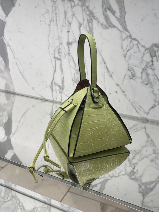 Green Croc Embossed Pyramid/ Triangle Handbag