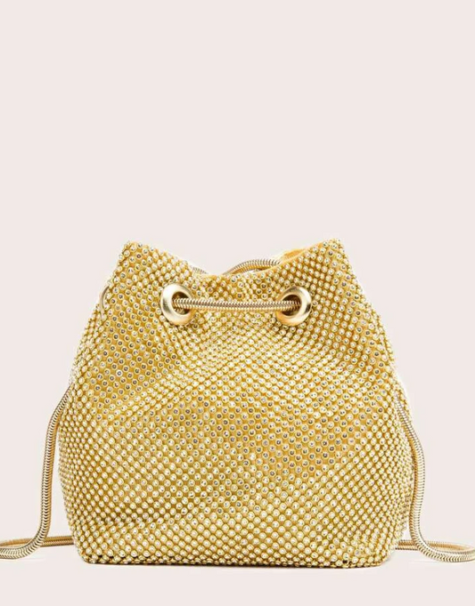 Gold Rhinestone Soft Pouch Bag