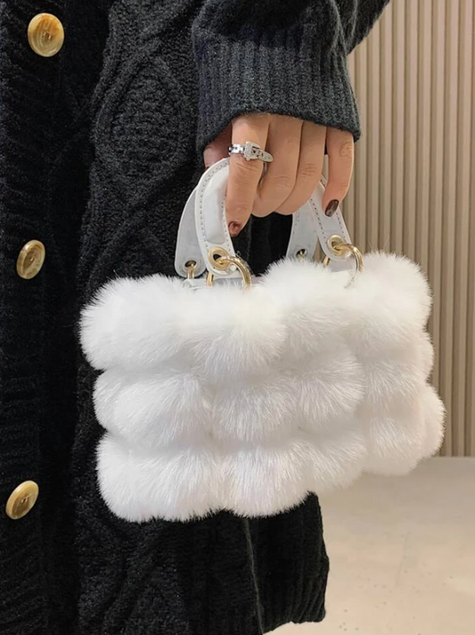 Mini Fluffy Design Bucket Bag -White