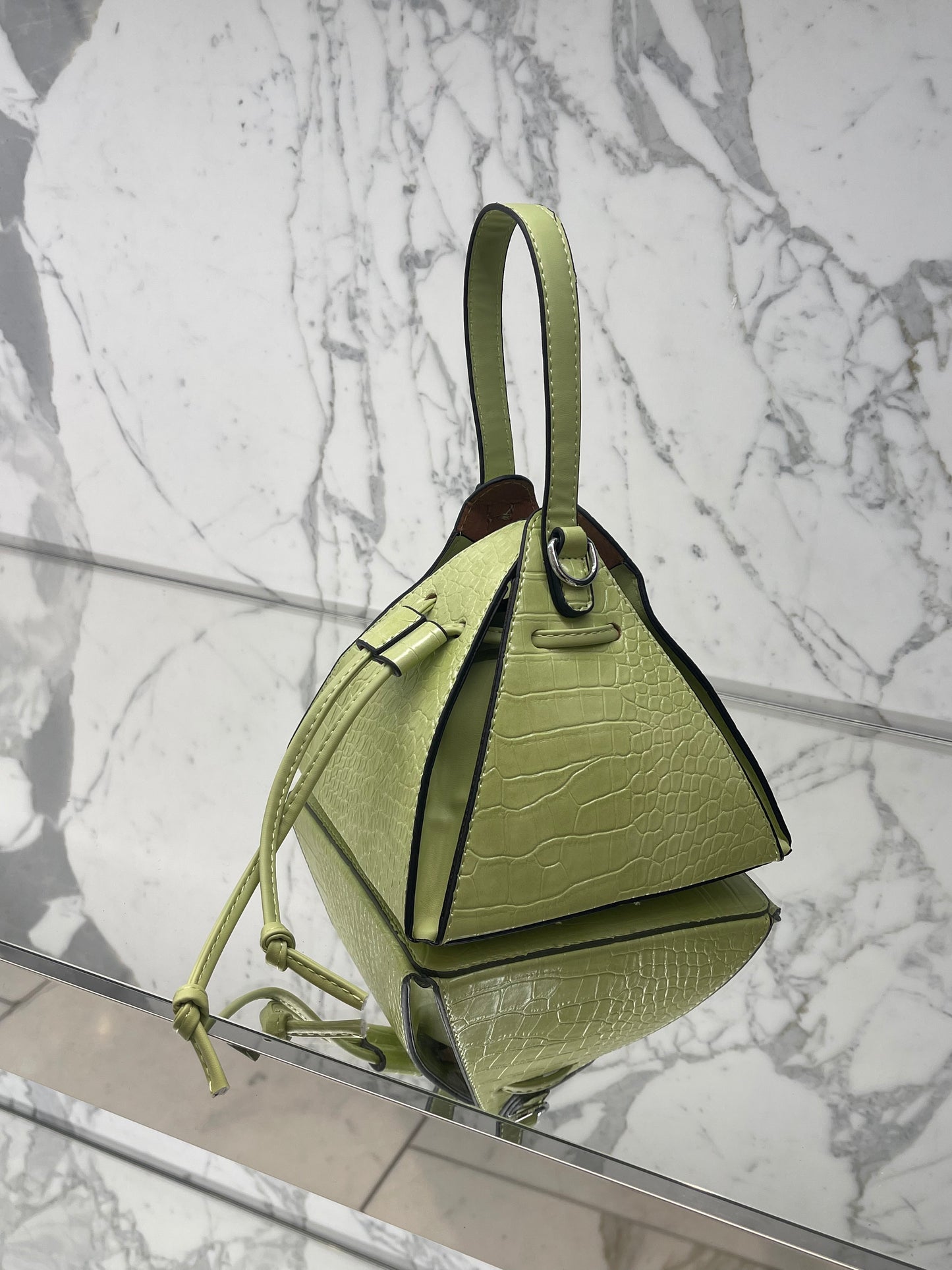 Green Croc Embossed Pyramid/ Triangle Handbag